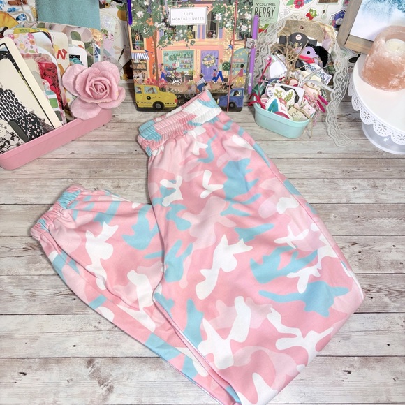 Pastel Pink & Blue Camo Sweatpants Joggers Camouflage Sz.S - Picture 1 of 5